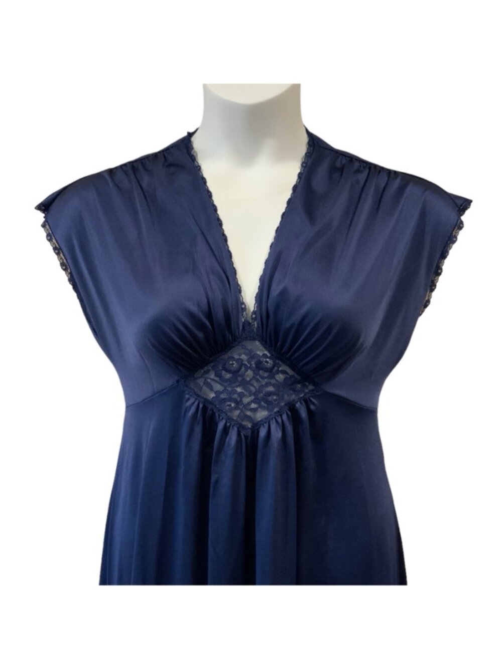 Vanity Fair Navy Blue Nylon Nightgown Size 34 V-Neck Cap Sleeve Vintage - Picture 2 of 5